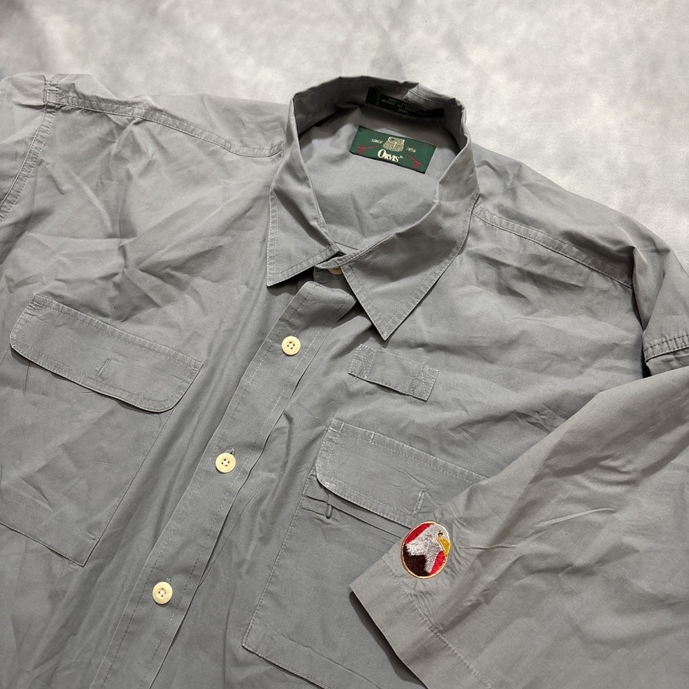Vintage Orvis Shirt Mens XXL Gray Fishing Hunting Zip Pocket Safari Outdoor